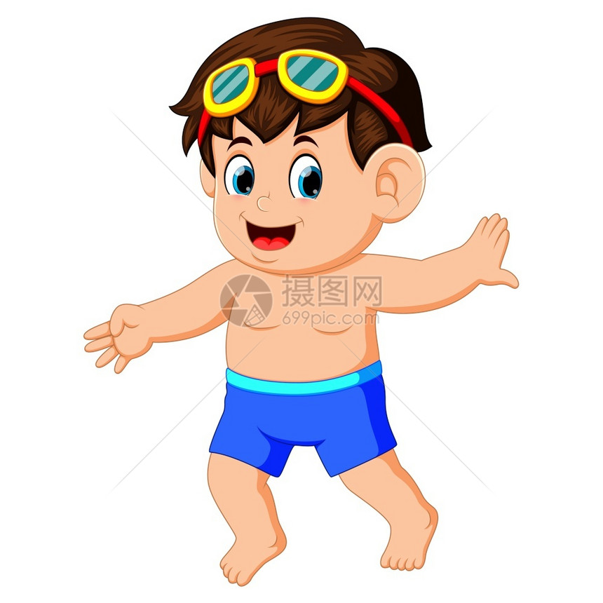 穿着泳衣快乐的小男孩图片