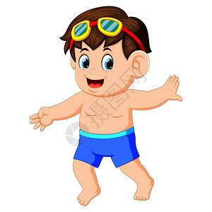 穿泳衣小男孩穿着泳衣快乐的小男孩插画