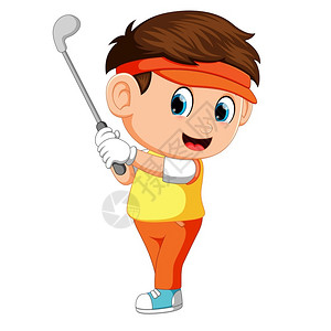 儿童高尔夫高尔夫打球的男孩插画