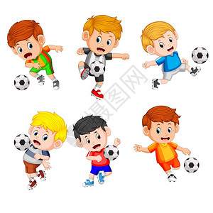 步法收集专业儿童参加足球比赛插画