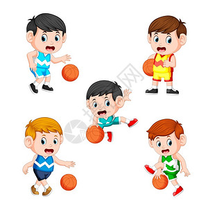 不同姿势篮球运动员背景图片