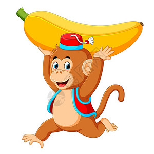 小香蕉马戏团的猴子玩耍并举起大黄香蕉插画
