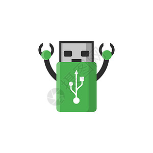 USB闪存驱动器服务机人吉祥物插图背景图片