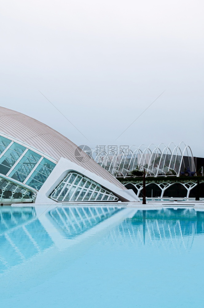 201年oct3120ValenciSpn现代艺术和科学城市建筑蓝色游泳池由Santigocltrv和felixcandel设计图片