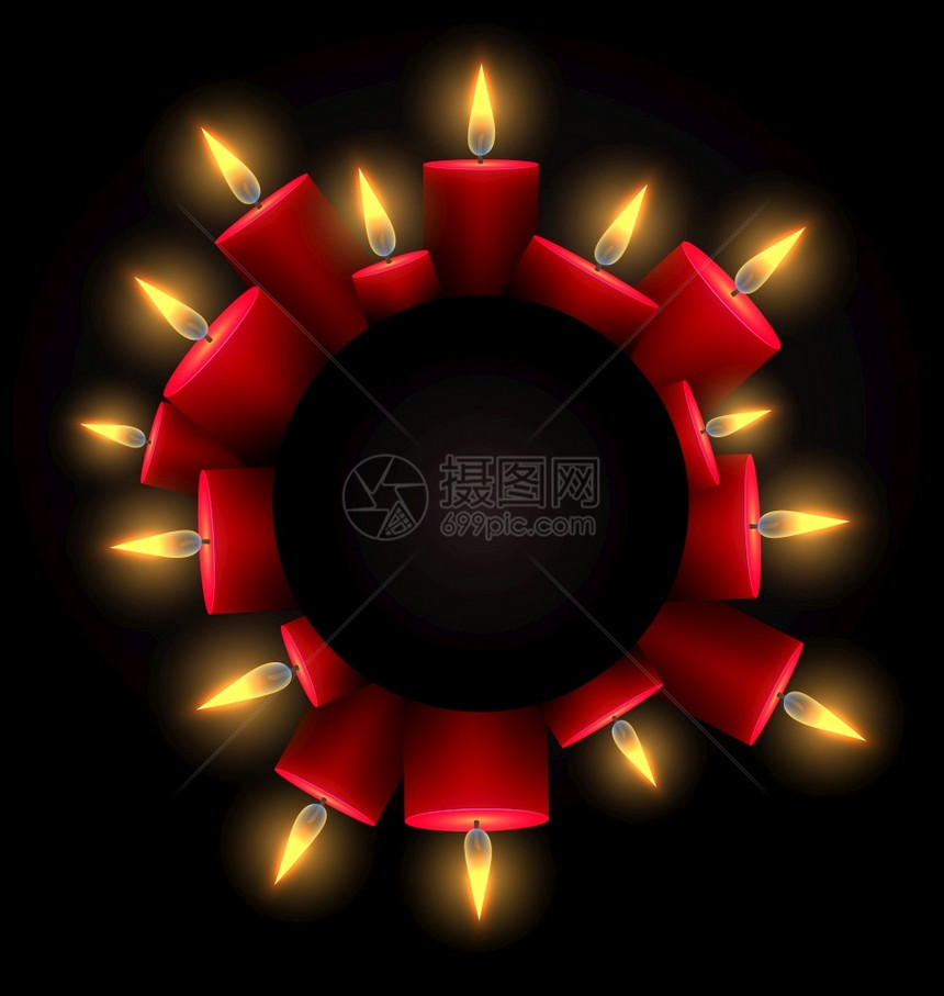 圆框上面有红光蜡烛和文字下的位置写上哀悼圣诞节卡片和设计的内容图片