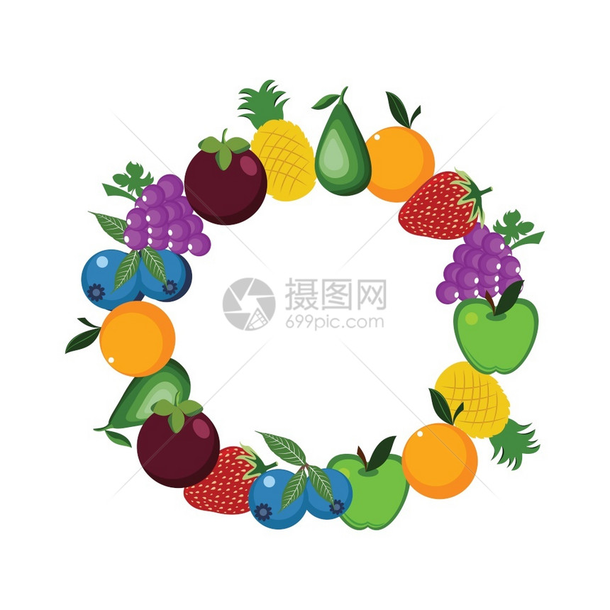 健康新鲜水果圆形框架插图图片
