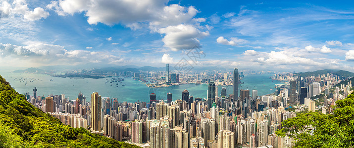 香港广东商业区的全景夏日图片