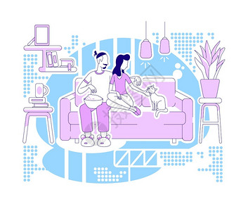 沙发上休息男女男女在沙发上休息放松蓝色背景上的两个轮廓字符周末娱乐简单风格绘画家庭休眠带宽矢量图家庭休眠带宽解画插画