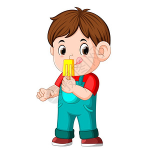 小男孩吃冰棒可爱的小男孩喜欢吃冰棒冰淇淋插画