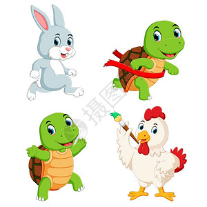 乌龟兔子卡通可爱的动物插画