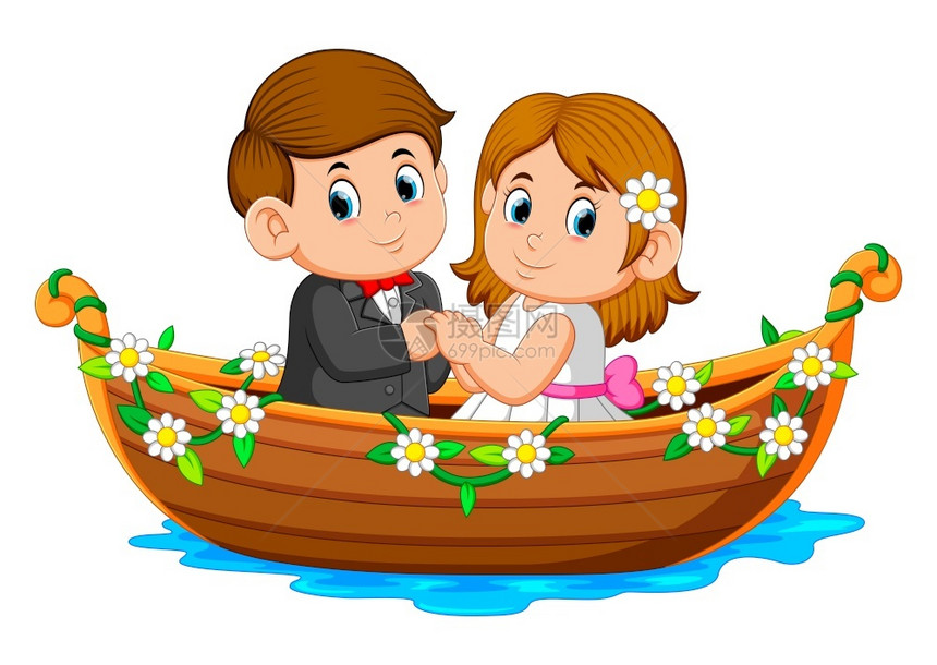 卡通可爱情侣在船上图片