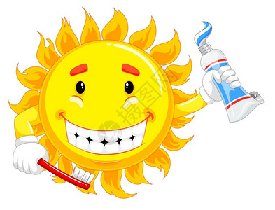 黄色的太阳带有牙刷和牙膏元素图片