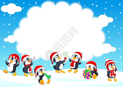 冬天戴红针织圆帽的小企鹅图片