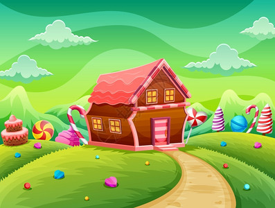 饼干和糖果的甜屋插图背景图片