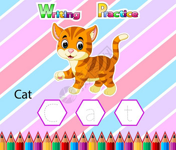 词汇书用于插图猫的工作表写练习c字母插画