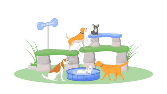 做游戏的可爱小猫小狗卡通矢量插图图片