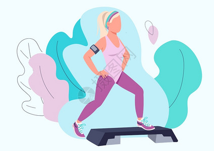 女健身房从事有氧锻炼的女生插画