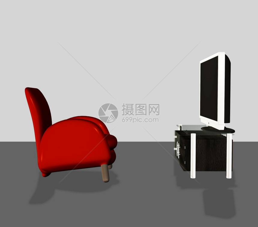 带有家具3d插图的现代数字式电视机图片
