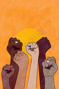 拳头海报以不同肤色图示举起拳头背景