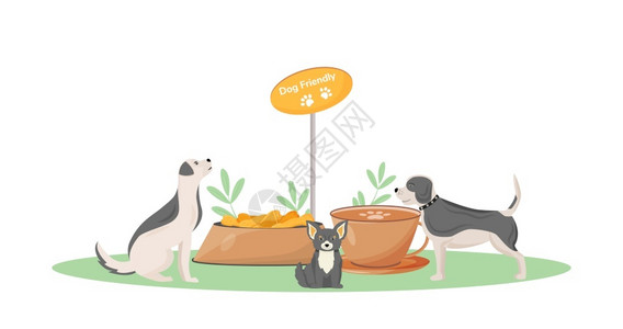 宠物餐厅可爱的小狗卡通矢量插图插画