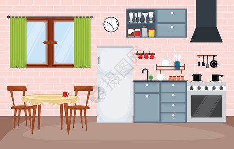 现代厨房背景厨房插画