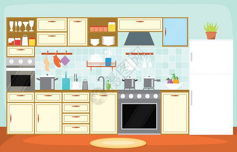 不锈钢橱柜厨房室内家具插画