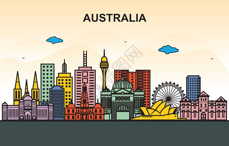 澳大利亚地标卡通著名建筑物矢量设计插图插画