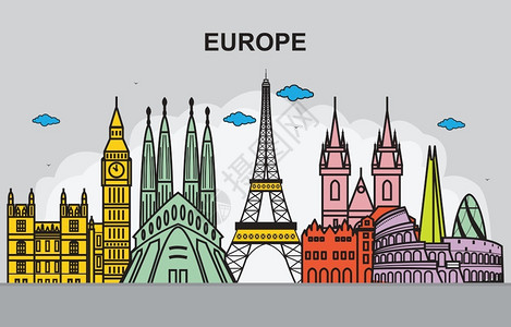 欧洲历史城市建筑景象插图设计图片