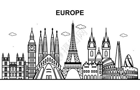 欧洲现代城市建筑景象插图插画
