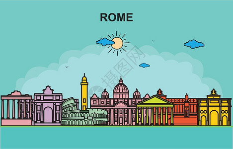 罗马线城市建筑景象插图设计图片