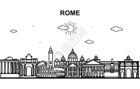 罗马花柱城市建筑景象插图设计图片