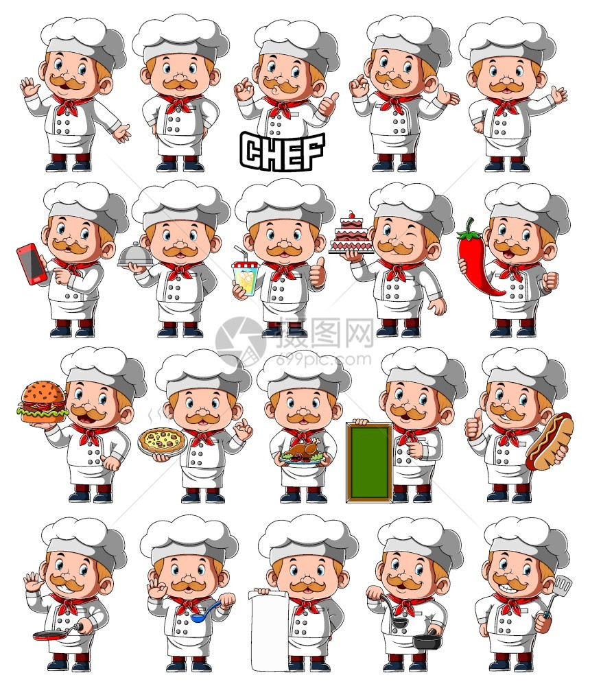具有不同插图形状的厨师组合图片