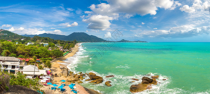 拉马提拉酒店夏日在泰国河畔高萨木岛的拉马海滩全景背景