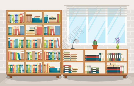 窗口收集书架公寓设计的内部插画