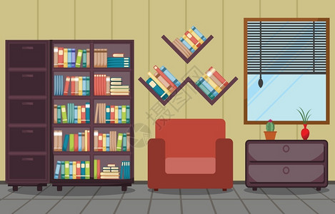 书柜家具书架公寓设计的内部插画