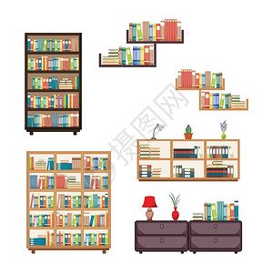 房间图书架图馆家具中的本插画