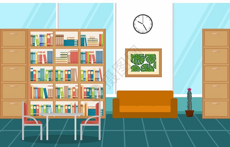 智慧家具公共图书馆内部架公寓设计集插画