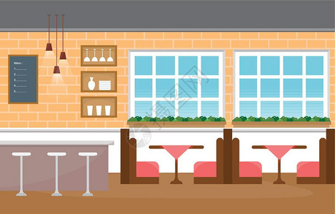 酒吧风格现代咖啡厅矢量插图插画