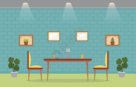 餐厅墙现代餐厅室内家具矢量插图插画