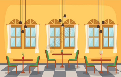 现代餐厅室内家具矢量插图图片