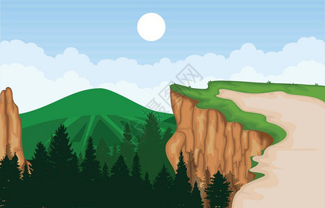 溪谷悬崖自然景观矢量插画插画