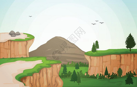 溪谷悬崖自然景观矢量插画插画
