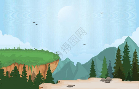 悬崖自然景观矢量插画图片