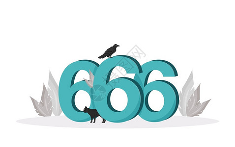 野兽平面概念矢量插图数编号6黑猫和乌鸦2d卡通构成用于网络设计卫星标记魔鬼符号创造想法坏兆头宗教迷信背景图片