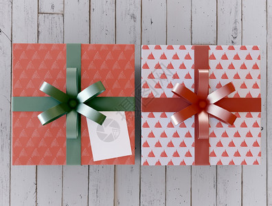 3d插图两个带丝结的礼品盒圣诞快乐和新年概念假日图片