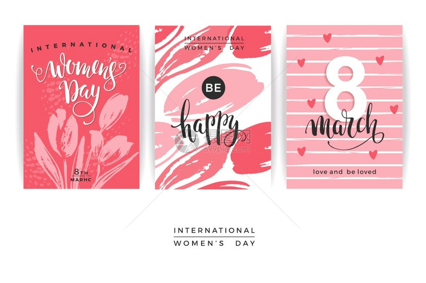 国际妇女日带有字母设计和手画纹理的矢量模板卡片设计海报传单和其他用户国际妇女日矢量模板图片