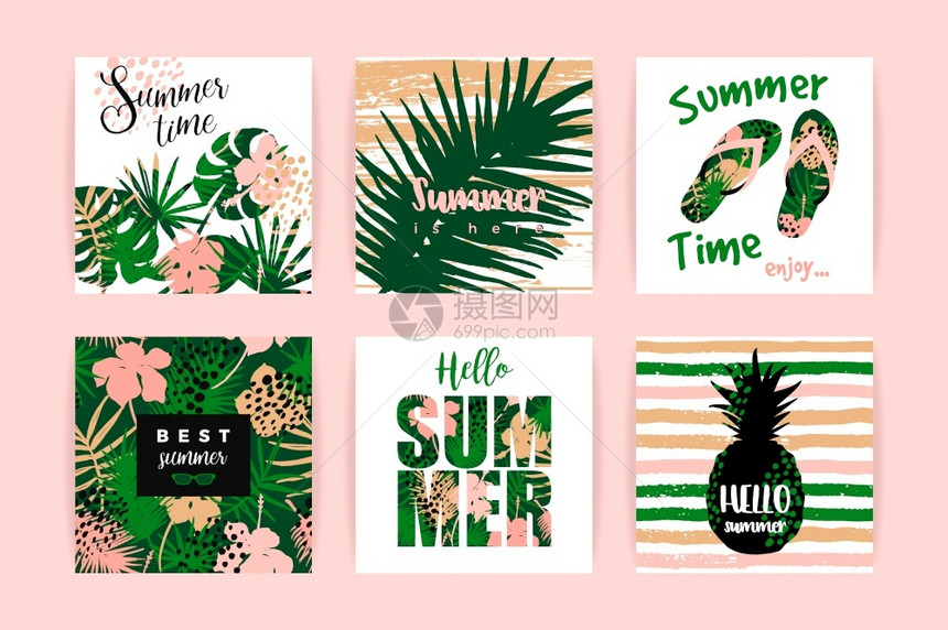 一套夏季热带设计用于卡片海报图片