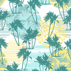 具有热带棕榈和几何背景的无缝异国模式纸张封面布料室内装饰和其他用户的现代抽象设计背景图片