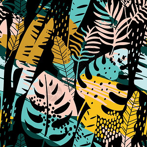 热带设计具有热带植物和艺术背景的无缝异国模式纸张封面布料室内装饰品和其他用户的现代抽象设计设计图片