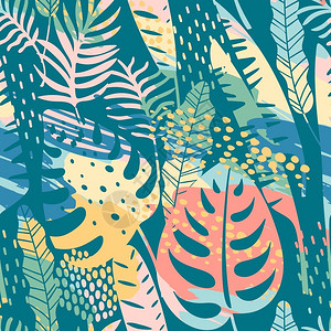 丛林矢量具有热带植物和艺术背景的无缝异国模式纸张封面布料室内装饰品和其他用户的现代抽象设计设计图片